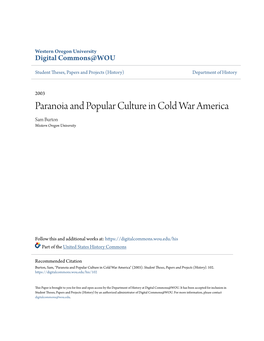 Paranoia and Popular Culture in Cold War America Sam Burton Western Oregon University