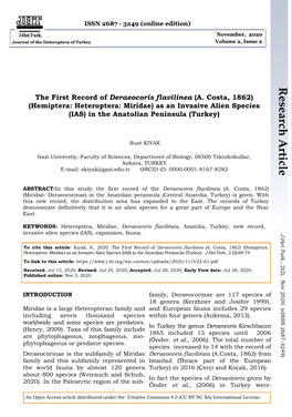 Research Article the First Record of Deraeocoris Flavilinea (A