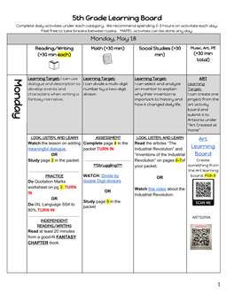 5Th Grade Learning Board