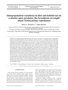 Intrapopulation Variations in Diet and Habitat Use in a Marine Apex Predator, the Broadnose Sevengill Shark Notorynchus Cepedianus