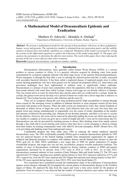 A Mathematical Model of Dracunculiasis Epidemic and Eradication