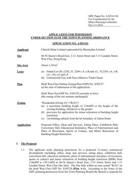 Application for Permission Under Section 16 of the Town Planning Ordinance