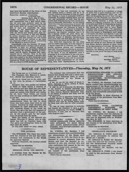 HOUSE of REPRESENTATIVES-Thursday, May 24, 1973