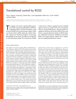 Translational Control by RGS2