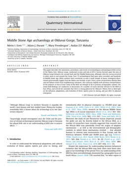 Middle Stone Age Archaeology at Olduvai Gorge, Tanzania