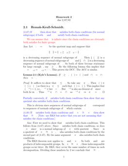 2.1 Remak-Krull-Schmidt. (4.47) If K E G Then Show That G Satisﬁes Both Chain Conditions (For Normal Subgroups) If Both K and G/K Satisfy Both Chain Conditions