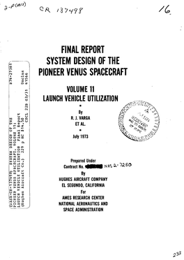 Final Report System Design of the Pioneer Venus Spacecraft L N Volume 11 Launch Vehicle Utilization