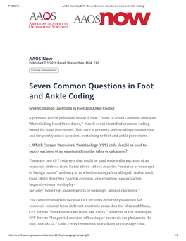 Seven Common Questions in Foot and Ankle Coding