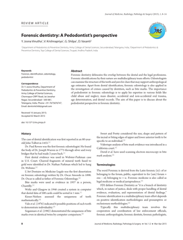 Forensic Dentistry: a Pedodontist’S Perspective Y