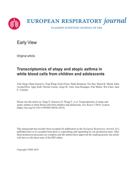 Transcriptomics of Atopy and Atopic Asthma in White Blood Cells from Children and Adolescents