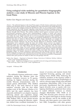 Using Ecological Niche Modeling for Quantitative Biogeographic Analysis: a Case Study of Miocene and Pliocene Equinae in the Great Plains