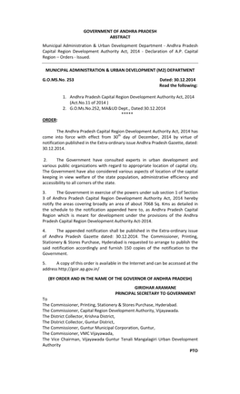 Andhra Pradesh Capital Region Development Authority Act, 2014 - Declaration of A.P