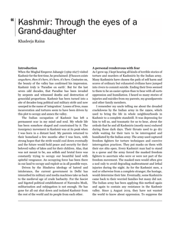 Kashmir: Through the Eyes of a Grand-Daughter Khadeeja Raina