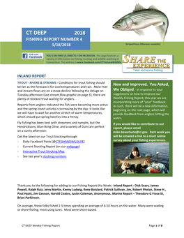 CT DEEP 2018 FISHING REPORT NUMBER 4 Channel Catfish (Ictalurus Punctatus) 5/18/2018 Striped Bass (Morone Saxatilis)