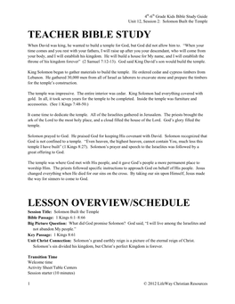 Teacher Bible Study Lesson Overview