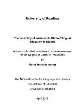 The Feasibility of Sustainable Obolo Bilingual Education in Nigeria