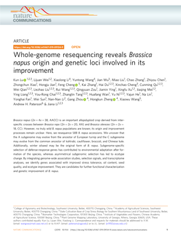Whole-Genome Resequencing Reveals Brassica Napus Origin and Genetic Loci Involved in Its Improvement