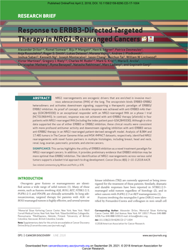 Response to ERBB3-Directed Targeted Therapy in NRG1-Rearranged Cancers