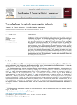 Venetoclax-Based Therapies for Acute Myeloid Leukemia T ∗ Veronica A