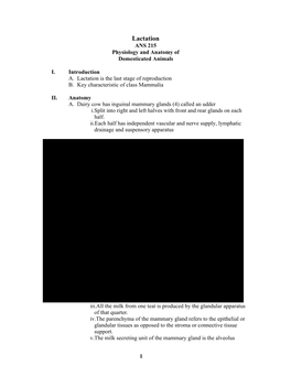 Lactation ANS 215 Physiology and Anatomy of Domesticated Animals