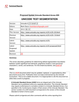 UAX #29: Unicode Text Segmentation