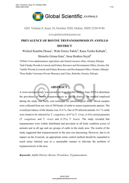 Issn 2320-9186 Prevalence of Bovine Trypanosomosis In