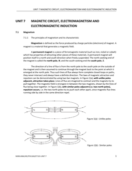 Unit 7 Magnetic Circuit, Electromagnetism and Electomagnetic Induction