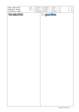 4 March 2017 Opposition: Arsenal Competition