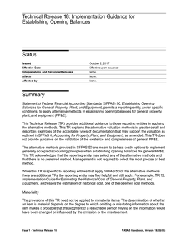 Technical Release 18: Implementation Guidance for Establishing Opening Balances