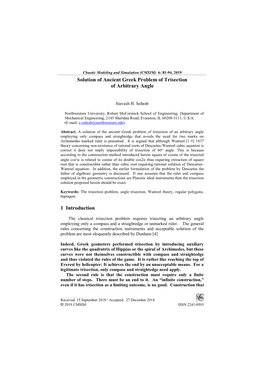 Solution of Ancient Greek Problem of Trisection of Arbitrary Angle 1 Introduction