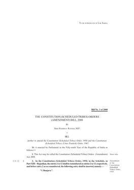 THE CONSTITUTION (SCHEDULED TRIBES) ORDERS (AMENDMENT) BILL, 2008 By