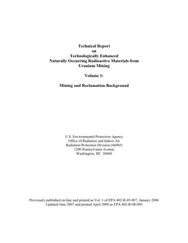 Technical Report on Technologically Enhanced Naturally Occurring Radioactive Materials from Uranium Mining