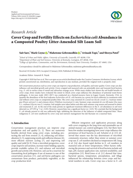 Cover Crop and Fertility Effects on Escherichia Coli Abundance in a Composted Poultry Litter-Amended Silt Loam Soil