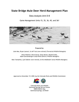 State Bridge Mule Deer Herd Management Plan