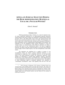 Appellate Judicial Selection During the Bush Administration: Business As Usual Or a Nuclear Winter?