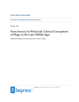 From Sorcery to Witchcraft: Clerical Conceptions of Magic in the Later Middle Ages Michael D