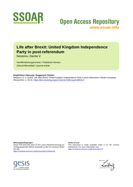 Life After Brexit: United Kingdom Independence Party in Post-Referendum Nesterov, Danila V