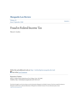 Fraud in Federal Income Tax Myron L