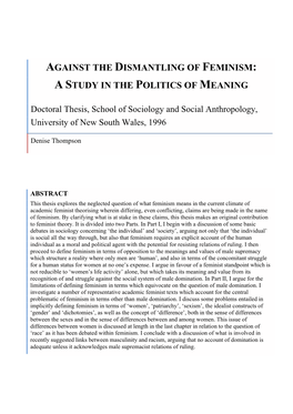 Against the Dismantling of Feminism: a Study in the Politics of Meaning