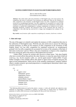 45 SUFFIX COMPETITION in OLD ENGLISH WORD FORMATION 1. Aims and Scope the Aim of This Paper Is to Identify and Explain the Insta