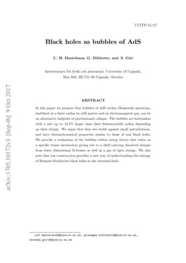 Black Holes As Bubbles of Ads Arxiv:1705.10172V3 [Hep-Th] 9 Oct
