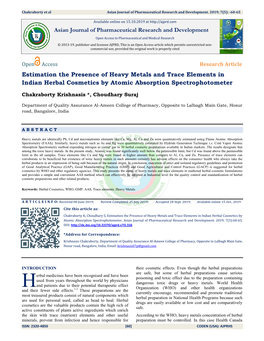 Estimation the Presence of Heavy Metals and Trace Elements in Indian Herbal Cosmetics by Atomic Absorption Spectrophotometer