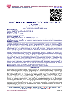 Nano Silica in Inorganic Polymer Concrete