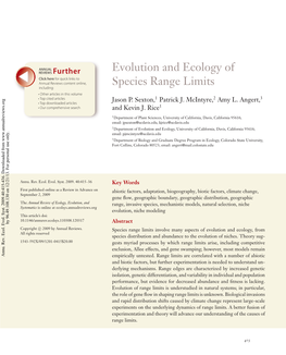 Evolution and Ecology of Species Range Limits