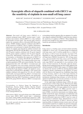 Synergistic Effects of Olaparib Combined with ERCC1 on the Sensitivity of Cisplatin in Non‑Small Cell Lung Cancer