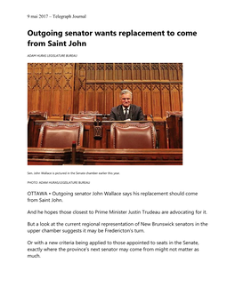Outgoing Senator Wants Replacement to Come from Saint John