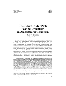 Post-Millennialism in American Protestantism