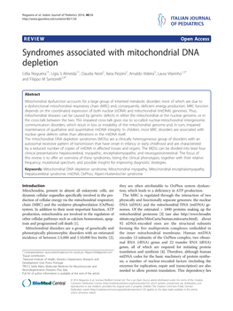 Syndromes Associated with Mitochondrial DNA Depletion