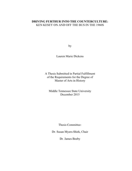 Driving Furthur Into the Counterculture: Ken Kesey on and Off the Bus in the 1960S