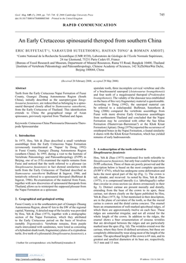 An Early Cretaceous Spinosaurid Theropod from Southern China